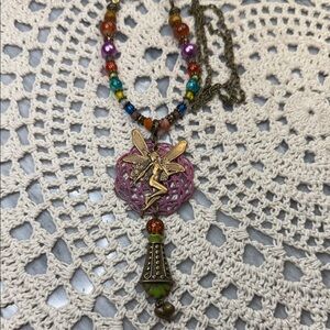 Colorful Fairy Pendant & glass beaded Necklace